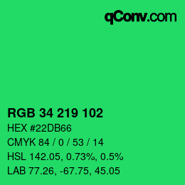 カラーコード: RGB 34 219 102 | qconv.com