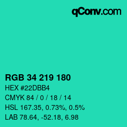 カラーコード: RGB 34 219 180 | qconv.com