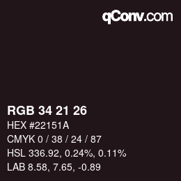 Color code: RGB 34 21 26 | qconv.com