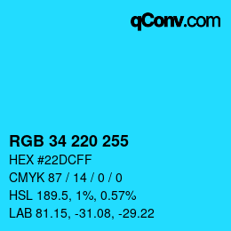 Color code: RGB 34 220 255 | qconv.com