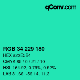 Color code: RGB 34 229 180 | qconv.com