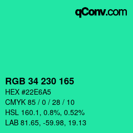 Color code: RGB 34 230 165 | qconv.com
