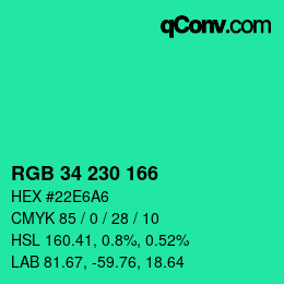 Farbcode: RGB 34 230 166 | qconv.com