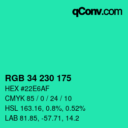 Farbcode: RGB 34 230 175 | qconv.com