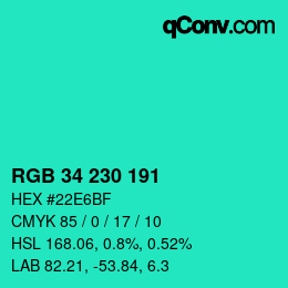 Color code: RGB 34 230 191 | qconv.com