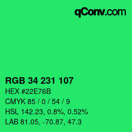 颜色代码: RGB 34 231 107 | qconv.com