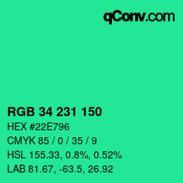 Color code: RGB 34 231 150 | qconv.com