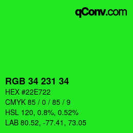Farbcode: RGB 34 231 34 | qconv.com