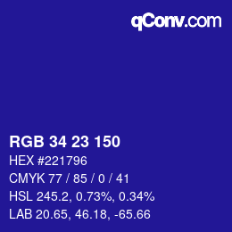 Color code: RGB 34 23 150 | qconv.com
