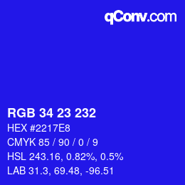 Color code: RGB 34 23 232 | qconv.com
