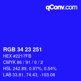 Color code: RGB 34 23 251 | qconv.com