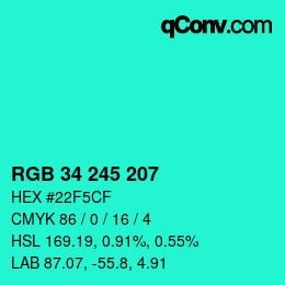 Color code: RGB 34 245 207 | qconv.com