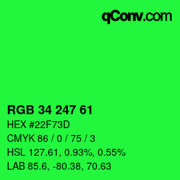 カラーコード: RGB 34 247 61 | qconv.com