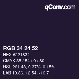 Color code: RGB 34 24 52 | qconv.com