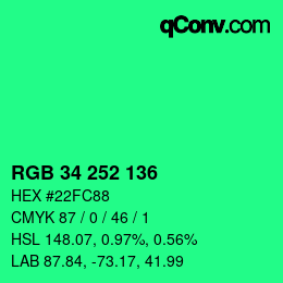 Farbcode: RGB 34 252 136 | qconv.com