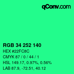 Farbcode: RGB 34 252 140 | qconv.com
