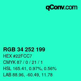 Farbcode: RGB 34 252 199 | qconv.com