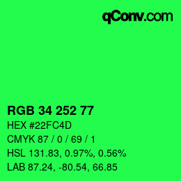 Farbcode: RGB 34 252 77 | qconv.com