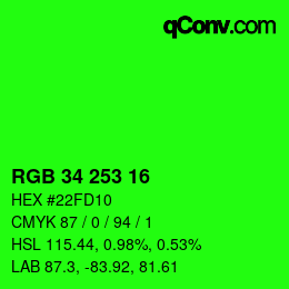 カラーコード: RGB 34 253 16 | qconv.com