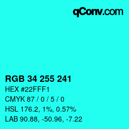 Color code: RGB 34 255 241 | qconv.com