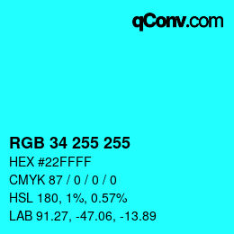 Color code: RGB 34 255 255 | qconv.com