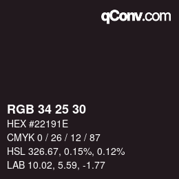 カラーコード: RGB 34 25 30 | qconv.com