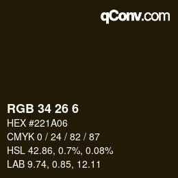 Color code: RGB 34 26 6 | qconv.com