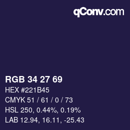 Color code: RGB 34 27 69 | qconv.com