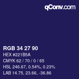 Color code: RGB 34 27 90 | qconv.com