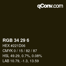 Color code: RGB 34 29 6 | qconv.com