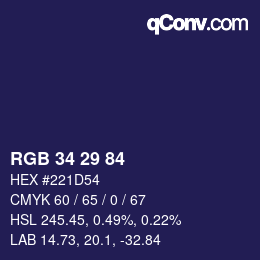 颜色代码: RGB 34 29 84 | qconv.com