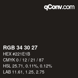 Color code: RGB 34 30 27 | qconv.com
