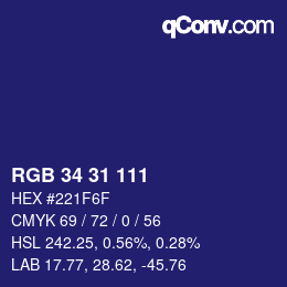 カラーコード: RGB 34 31 111 | qconv.com