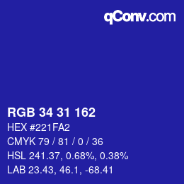 Color code: RGB 34 31 162 | qconv.com