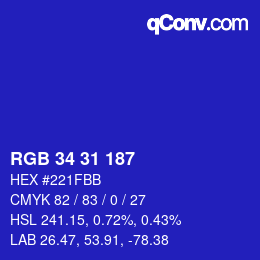 Color code: RGB 34 31 187 | qconv.com