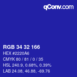 Color code: RGB 34 32 166 | qconv.com