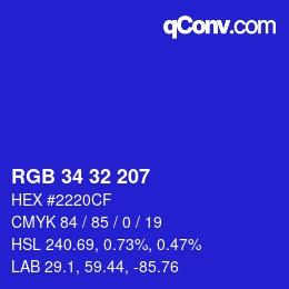 Color code: RGB 34 32 207 | qconv.com