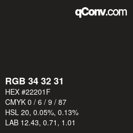 カラーコード: RGB 34 32 31 | qconv.com