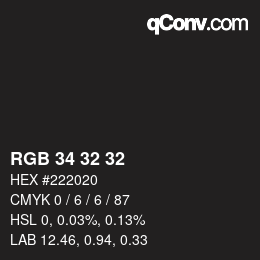 カラーコード: RGB 34 32 32 | qconv.com