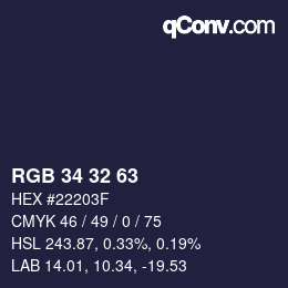 Color code: RGB 34 32 63 | qconv.com