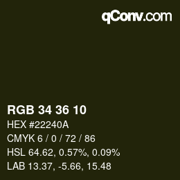 Color code: RGB 34 36 10 | qconv.com