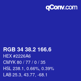 カラーコード: RGB 34 38.2 166.6 | qconv.com