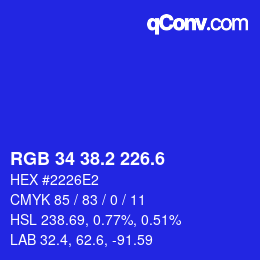カラーコード: RGB 34 38.2 226.6 | qconv.com