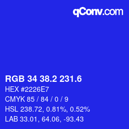 カラーコード: RGB 34 38.2 231.6 | qconv.com