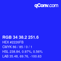カラーコード: RGB 34 38.2 251.6 | qconv.com