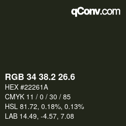 カラーコード: RGB 34 38.2 26.6 | qconv.com
