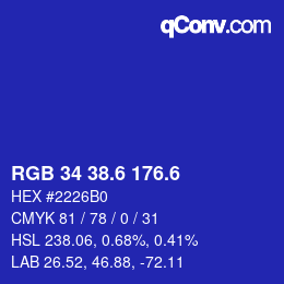 カラーコード: RGB 34 38.6 176.6 | qconv.com
