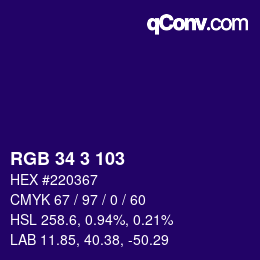 Color code: RGB 34 3 103 | qconv.com