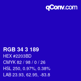 Color code: RGB 34 3 189 | qconv.com