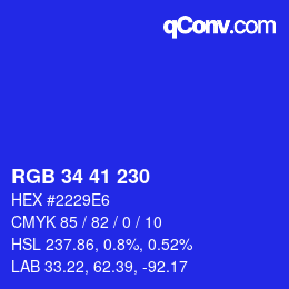 Color code: RGB 34 41 230 | qconv.com